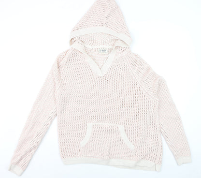 FatFace Women’s Pink Open-Knit Hooded Cotton Jumper UK 18