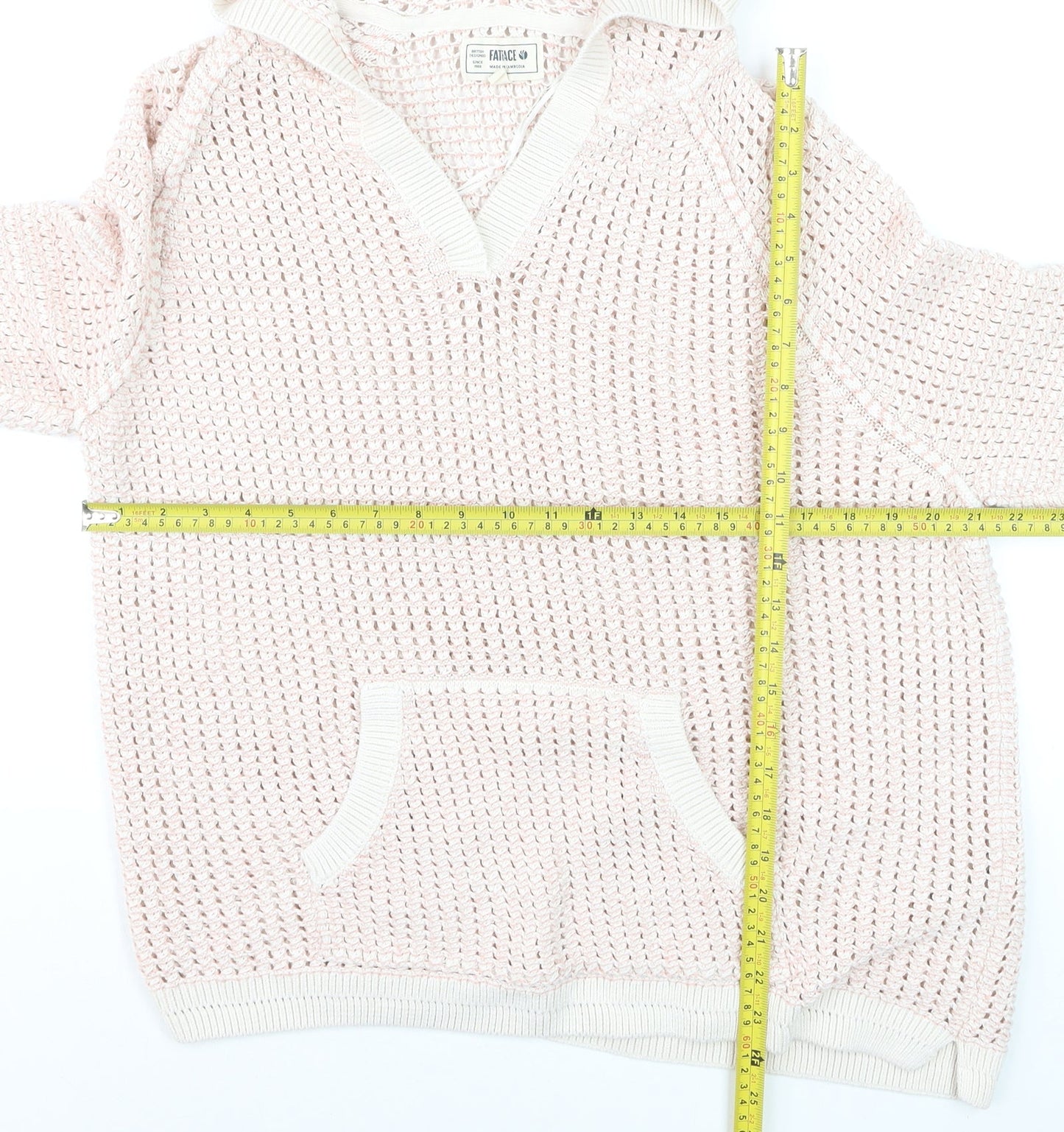 FatFace Women’s Pink Open-Knit Hooded Cotton Jumper UK 18