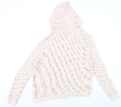 FatFace Women’s Pink Open-Knit Hooded Cotton Jumper UK 18