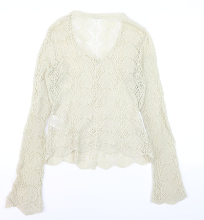 Planet Women's Beige Mohair Blend V-Neck Knit Cardigan Medium
