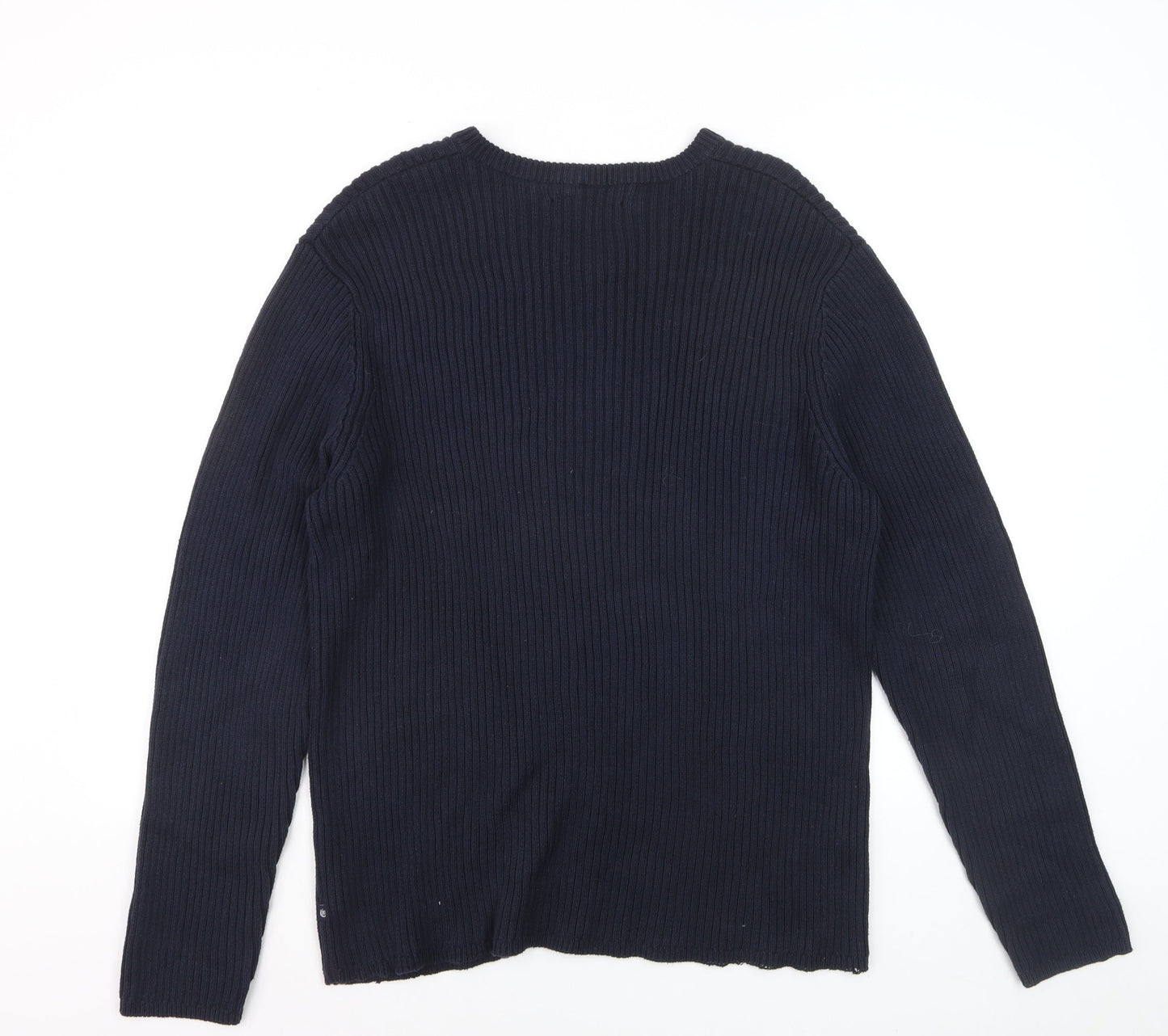 Chaps Men's Blue Cotton V-Neck Knit Jumper Size L