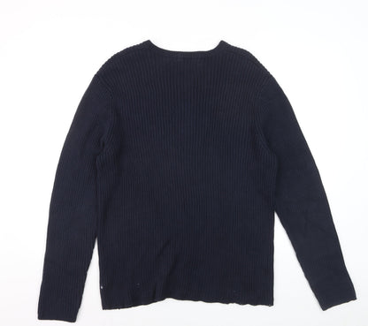 Chaps Men's Blue Cotton V-Neck Knit Jumper Size L