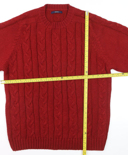 Cortefiel Men Red Cable-Knit Wool Blend Crew Neck Jumper L