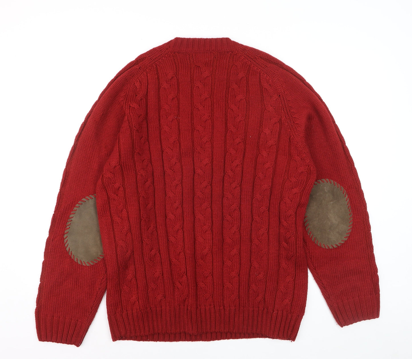 Cortefiel Men Red Cable-Knit Wool Blend Crew Neck Jumper L