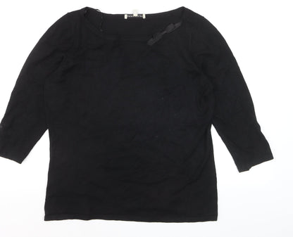 Laura Ashley Women Black Cotton 3/4 Sleeve Bow Pullover Jumper Size 16