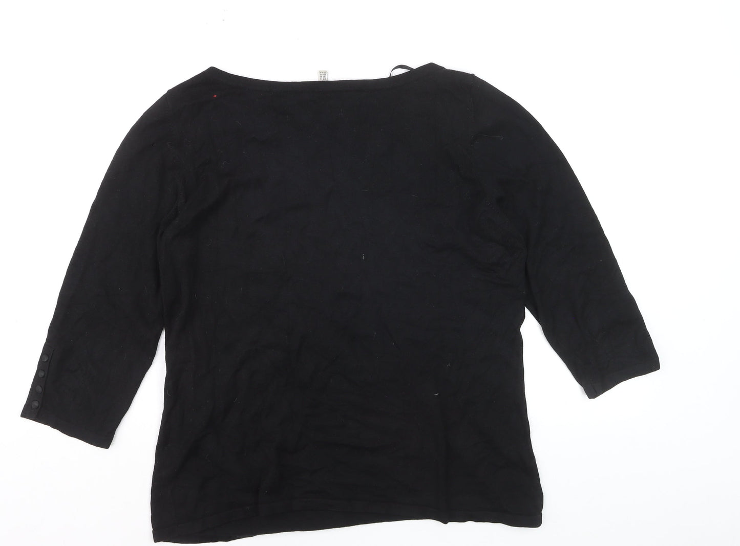 Laura Ashley Women Black Cotton 3/4 Sleeve Bow Pullover Jumper Size 16