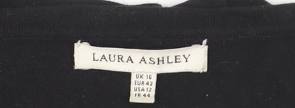 Laura Ashley Women Black Cotton 3/4 Sleeve Bow Pullover Jumper Size 16