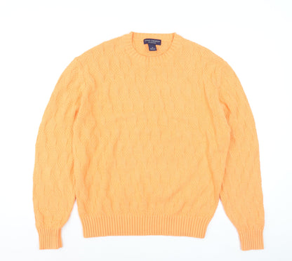 Daniel Cremieux Men's Orange Cotton Cable-Knit Crew Neck Jumper M