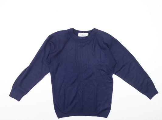 Additional front view of Principles unisex blue acrylic cable knit crew neck jumper, size S