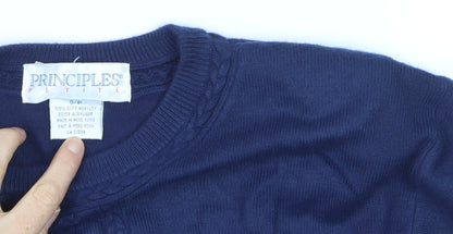 Principles Unisex Blue Acrylic Cable Knit Crew Neck Jumper Size S