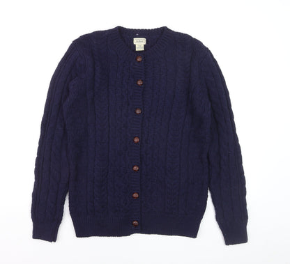 L.L.Bean Men's Blue Cable-Knit Merino Wool Cardigan Size L