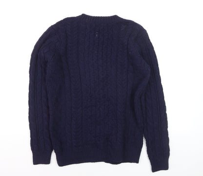L.L.Bean Men's Blue Cable-Knit Merino Wool Cardigan Size L