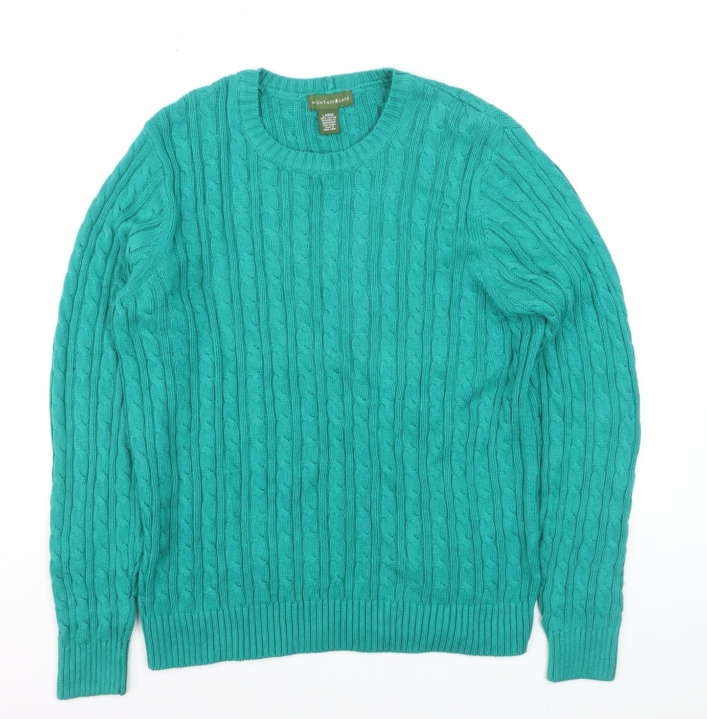 Mountain Lake Men's Green Cable-Knit Cotton Jumper Size L