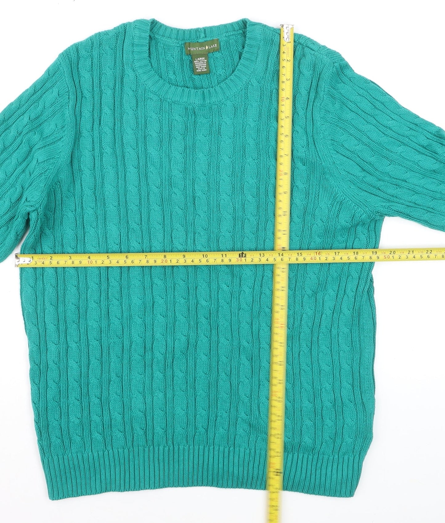 Mountain Lake Men's Green Cable-Knit Cotton Jumper Size L