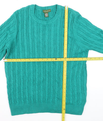 Mountain Lake Men's Green Cable-Knit Cotton Jumper Size L