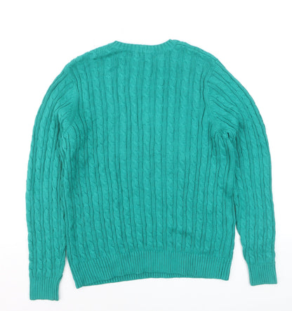 Mountain Lake Men's Green Cable-Knit Cotton Jumper Size L