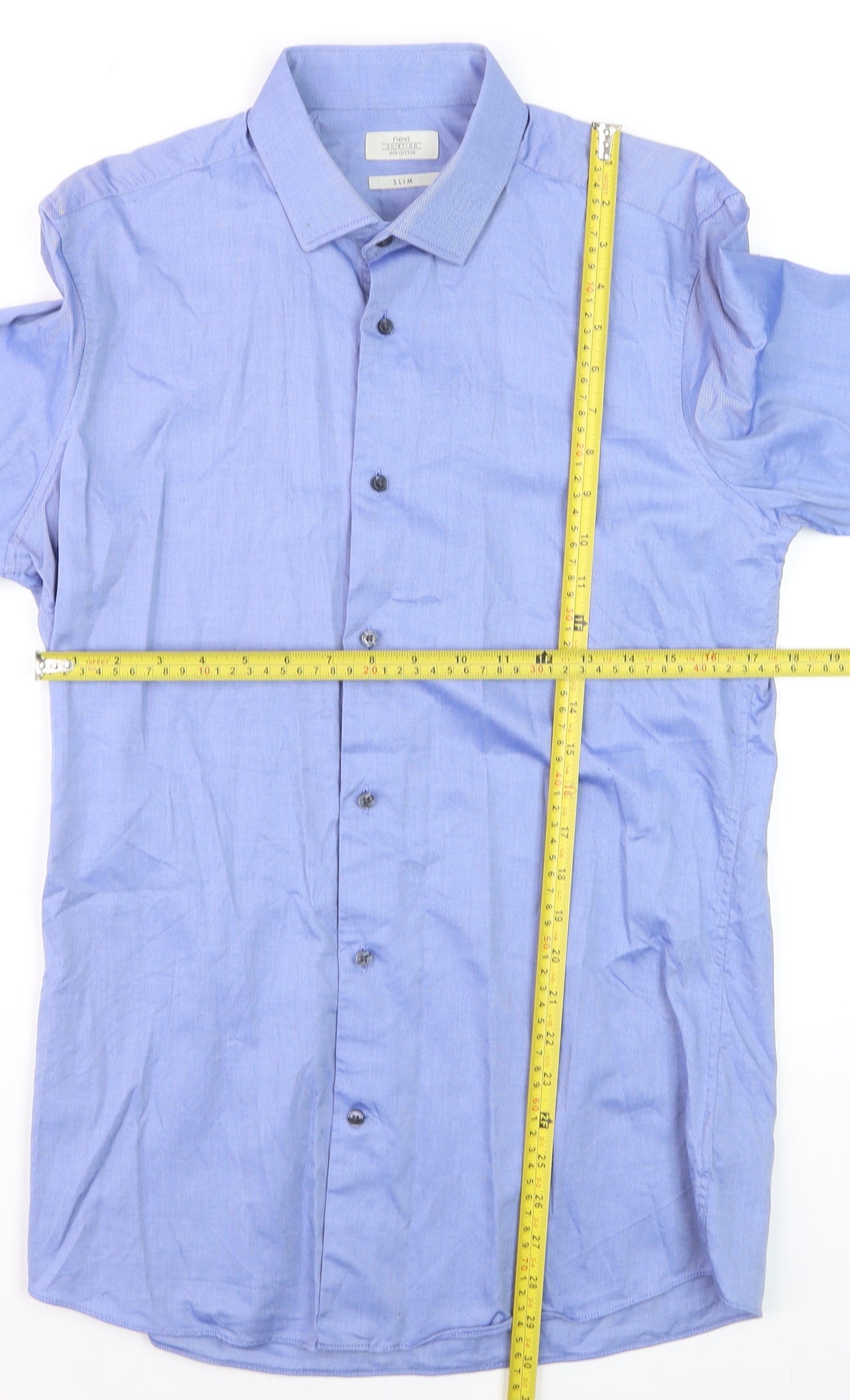 Next Men's Blue Slim Fit 100% Cotton Long Sleeve Formal Shirt 15.5in 39cm
