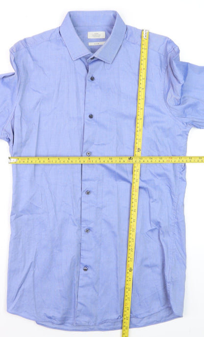 Next Men's Blue Slim Fit 100% Cotton Long Sleeve Formal Shirt 15.5in 39cm