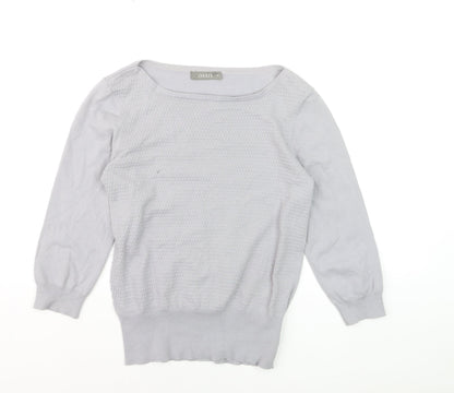 Oasis Women's Grey Cotton Blend Boat Neck 3/4 Sleeve Pullover Jumper M