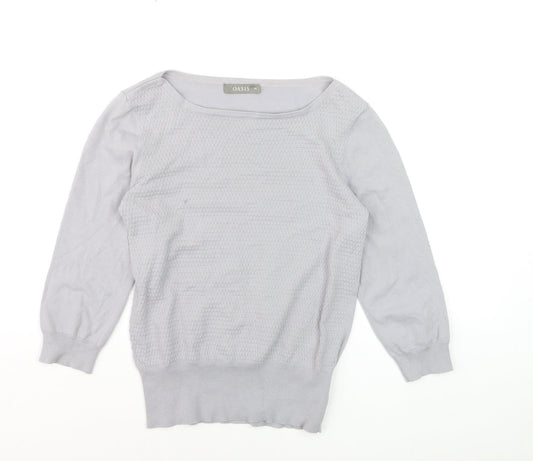 Oasis Women's Grey Cotton Blend Boat Neck 3/4 Sleeve Pullover Jumper M