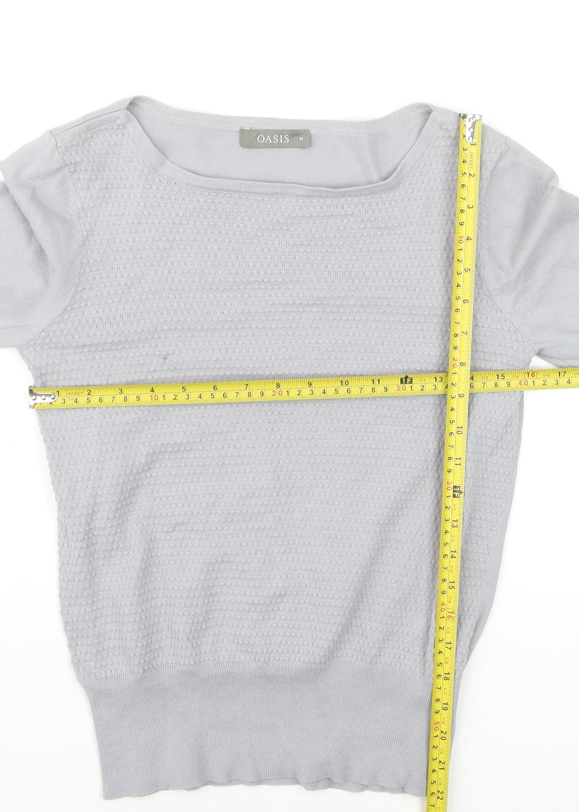 Oasis Women's Grey Cotton Blend Boat Neck 3/4 Sleeve Pullover Jumper M