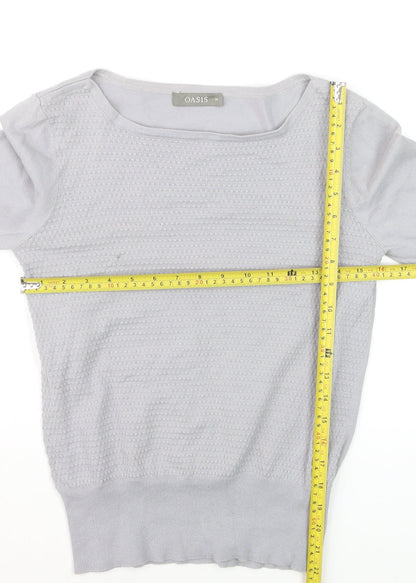 Oasis Women's Grey Cotton Blend Boat Neck 3/4 Sleeve Pullover Jumper M