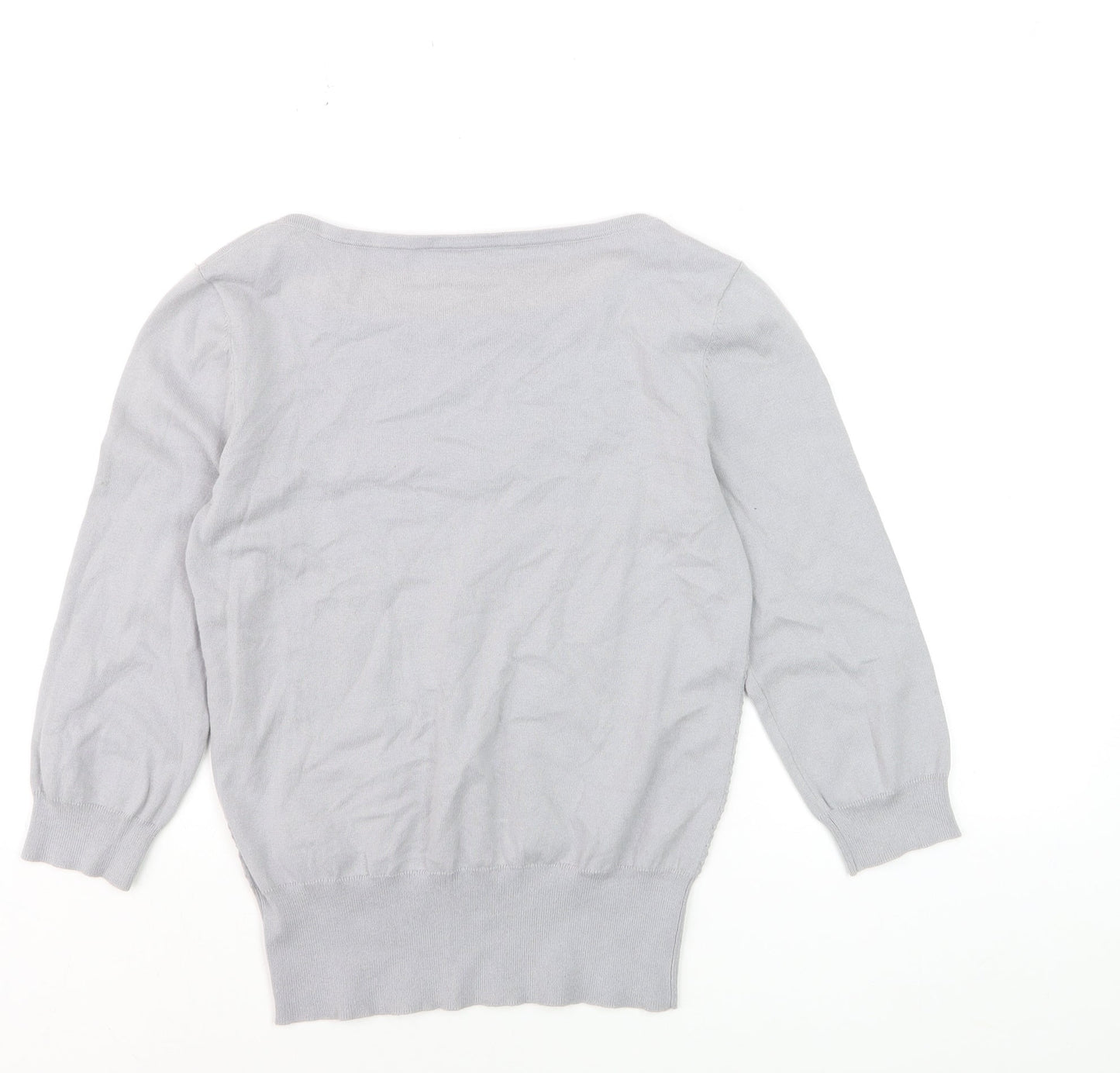 Oasis Women's Grey Cotton Blend Boat Neck 3/4 Sleeve Pullover Jumper M