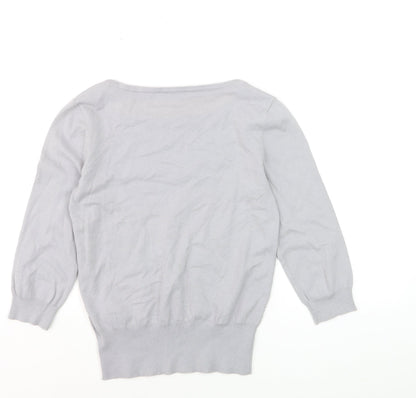 Oasis Women's Grey Cotton Blend Boat Neck 3/4 Sleeve Pullover Jumper M