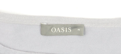 Oasis Women's Grey Cotton Blend Boat Neck 3/4 Sleeve Pullover Jumper M