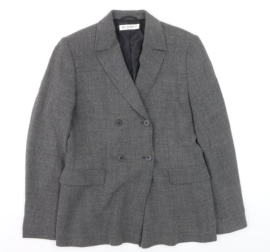 Planet Women Grey Wool Blend Double-Breasted Blazer UK 10