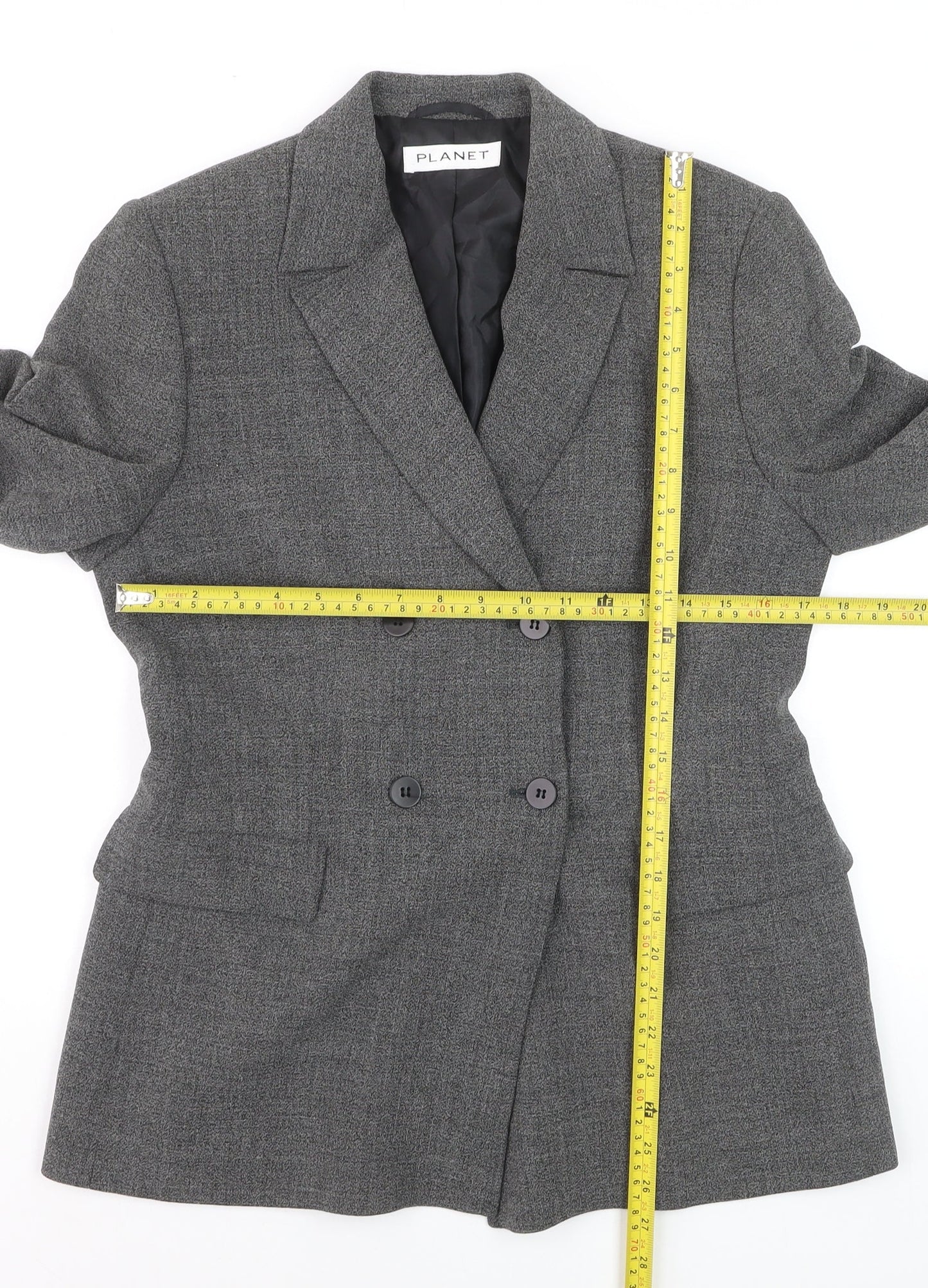 Planet Women Grey Wool Blend Double-Breasted Blazer UK 10