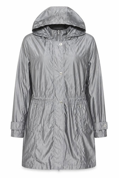 Novelti Women’s Grey Hooded Mid-Length Rain Coat Size 16