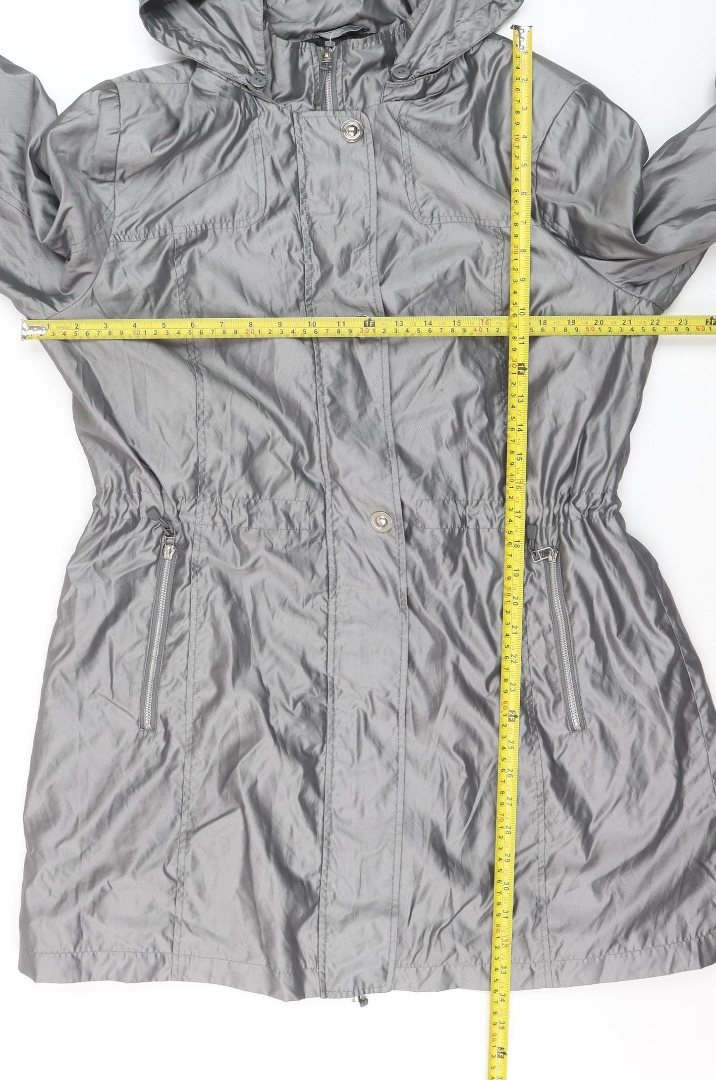 Novelti Women’s Grey Hooded Mid-Length Rain Coat Size 16