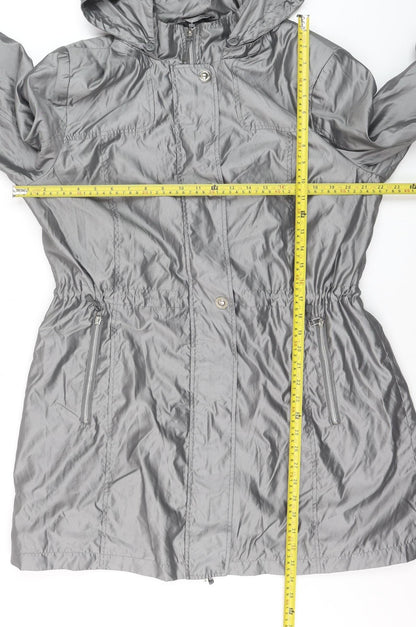 Novelti Women’s Grey Hooded Mid-Length Rain Coat Size 16