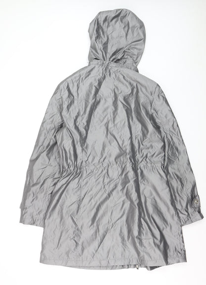 Novelti Women’s Grey Hooded Mid-Length Rain Coat Size 16