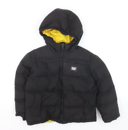 CAT Boys Black Hooded Puffer Jacket 4-5 Years Winter Insulated Coat