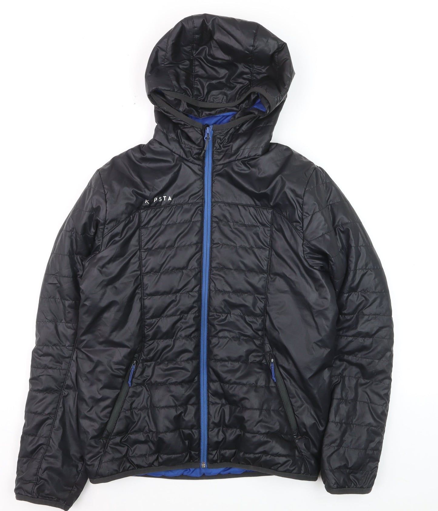 Kipsta Boys Black Hooded Puffer Jacket 12-13 Years Lightweight Full Zip