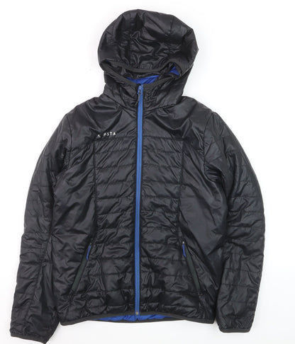 Kipsta Boys Black Hooded Puffer Jacket 12-13 Years Lightweight Full Zip