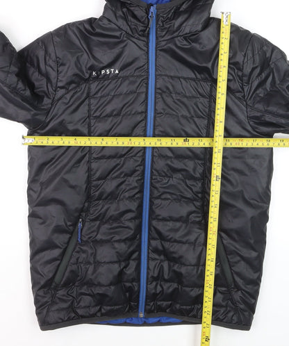 Kipsta Boys Black Hooded Puffer Jacket 12-13 Years Lightweight Full Zip