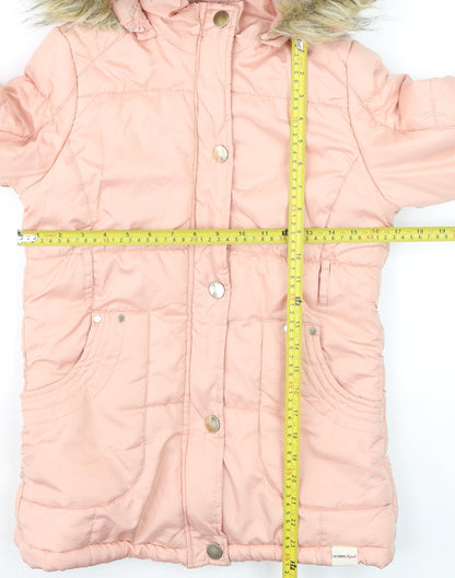 Lee Cooper Girls Pink Faux Fur Hooded Puffer Coat 12-13 Years Winter Jacket