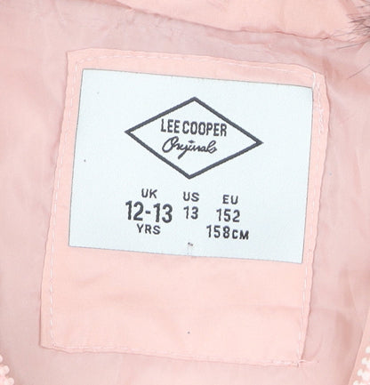 Lee Cooper Girls Pink Faux Fur Hooded Puffer Coat 12-13 Years Winter Jacket