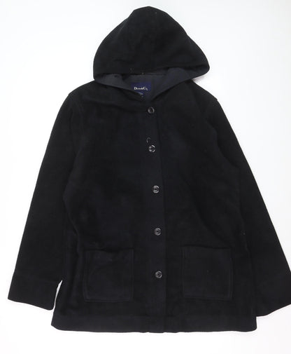 Denim & Co Women’s Black Hooded Fleece Coat Size L Button Front