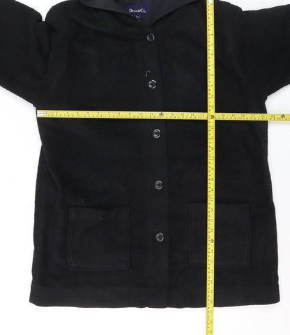 Denim & Co Women’s Black Hooded Fleece Coat Size L Button Front