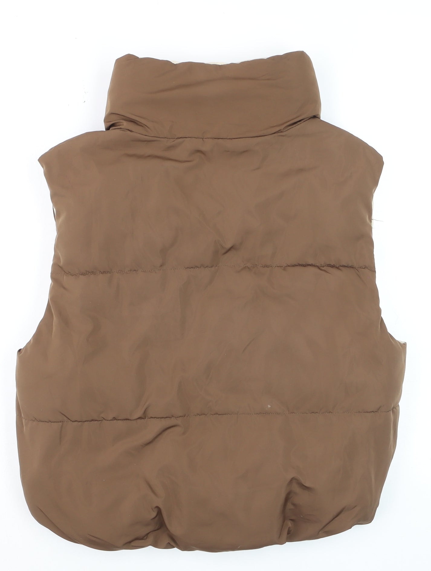 Bershka Women Brown Puffer Sleeveless Mid-Length Waistcoat Size M