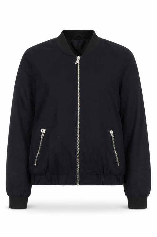 River Island Women's Black Bomber Jacket Size 10 Zip Casual Lined