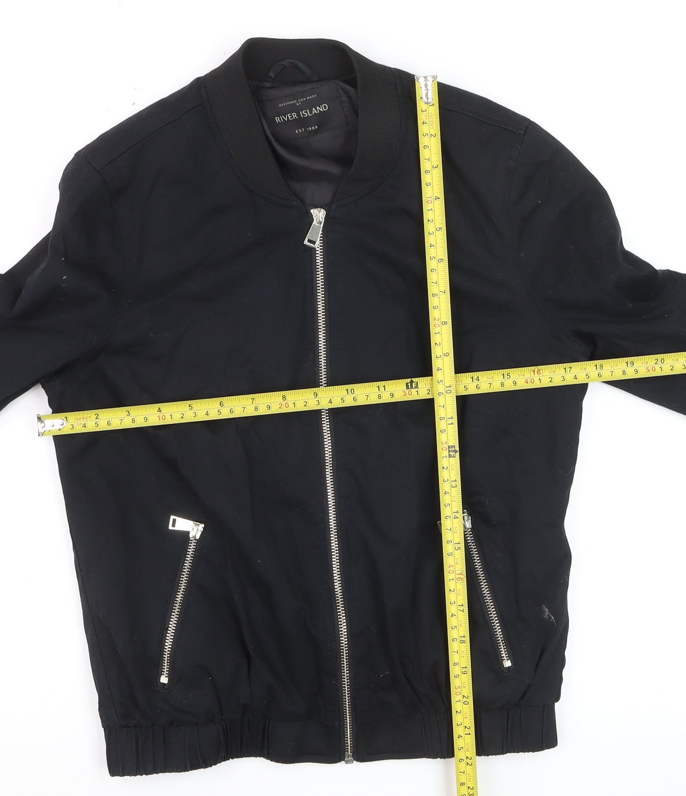 River Island Women's Black Bomber Jacket Size 10 Zip Casual Lined