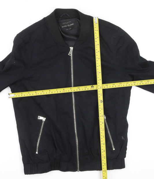 River Island Women's Black Bomber Jacket Size 10 Zip Casual Lined