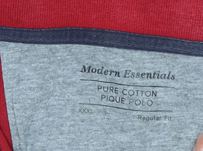 Modern Essentials Men's Red Pure Cotton Piqué Polo Shirt XXXL Regular Fit
