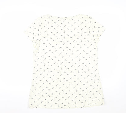 Fat Face Women Ivory Feather Print Button Front T-Shirt Size 12