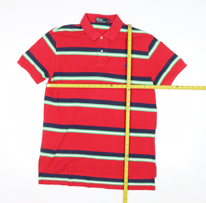 Ralph Lauren Men's Red Striped Short Sleeve Polo Shirt Size L